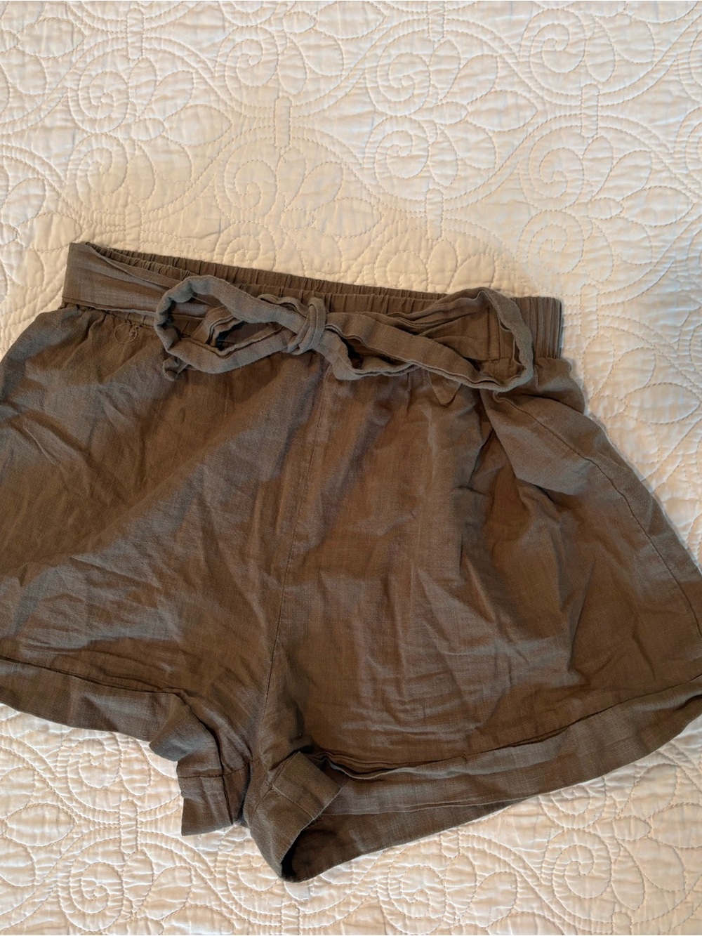 Women’s High-Waist Paperbag Shorts in Olive Green